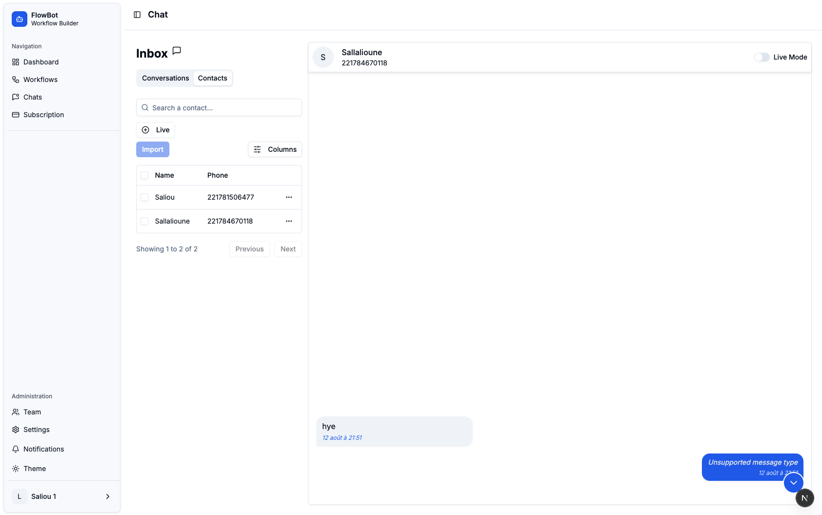 Live Chat Interface